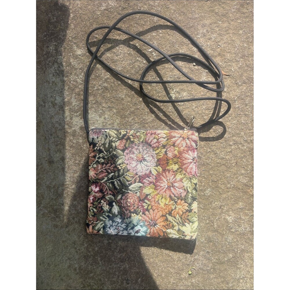 Hand Crafted Floral Tapestry Crossbody Bag - Pink, Black, Green